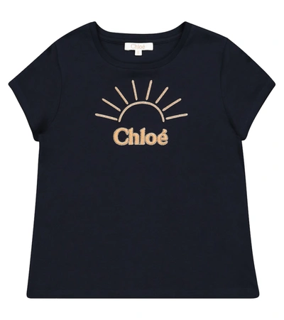 Chloé Kids' Embroidered Logo T-shirt In Dark Blue