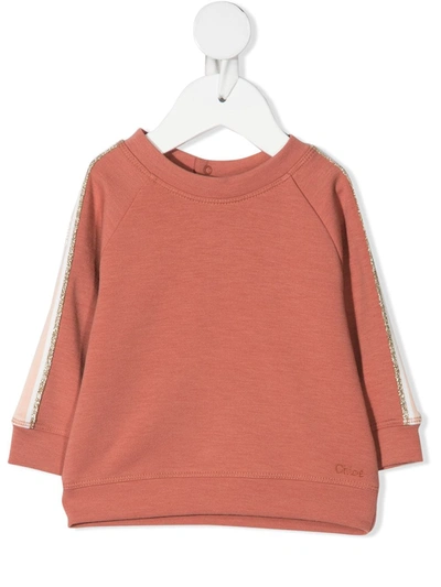 Chloé Babies' Logo-embroidered Stripe-print Sweatshirt In Mattone