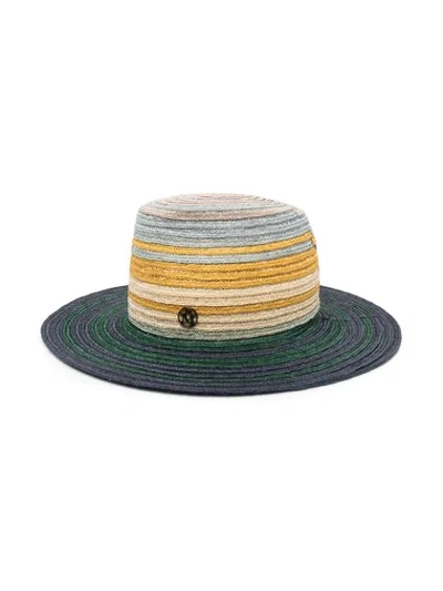 Maison Michel Stripe-pattern Hemp Hat In Neutrals