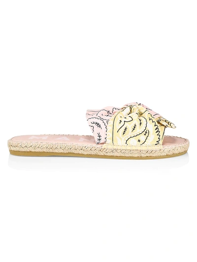 Manebi Bow Bandana-print Canvas Espadrille Slides In Pink/yellow