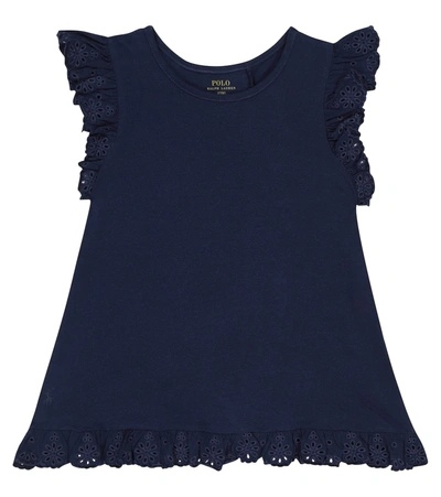 Polo Ralph Lauren Kids' Little Girls Eyelet Jersey Top In Blue