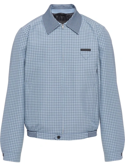 Prada Grid-print Wool Jacket In Blue