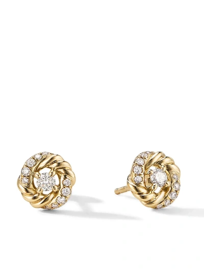 David Yurman 18k Yellow Gold Petite Infinity Stud Earrings With Diamonds