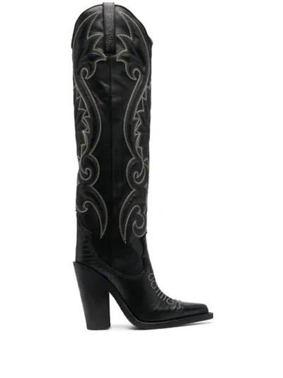 Dsquared2 Western Stitching Knee High Boots In Black
