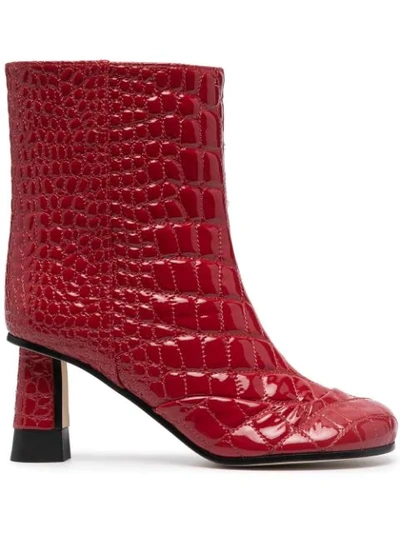 Marco De Vincenzo Croc-effect Ankle Boots In Red