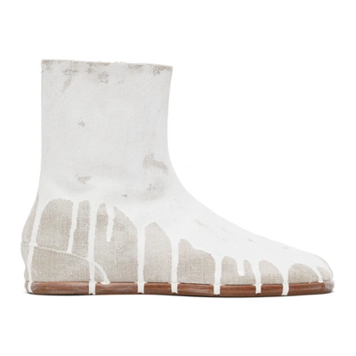 Maison Margiela Neutrals White Tabi Dripping Paint Ankle Boots In Nude