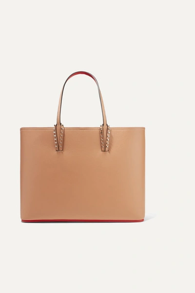Christian Louboutin Cabata Spiked Textured-leather Tote In Nude&neutrals