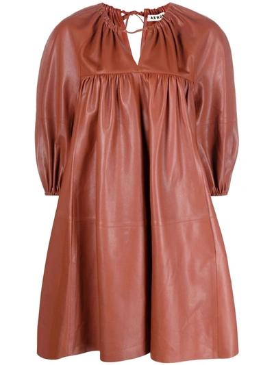 Aeron Women's Harini Babydoll Leather Mini Dress In Brown