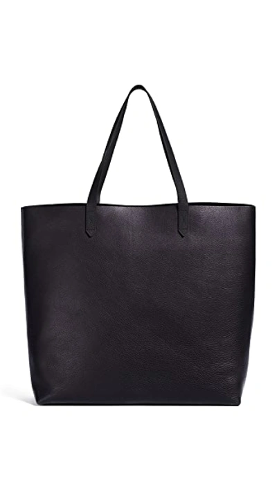 Madewell The Transport Leather Tote In True Black W/ Brown