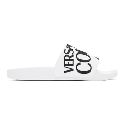 Versace Jeans Couture White Institutional Logo Slides In E003 Bianco Ottico