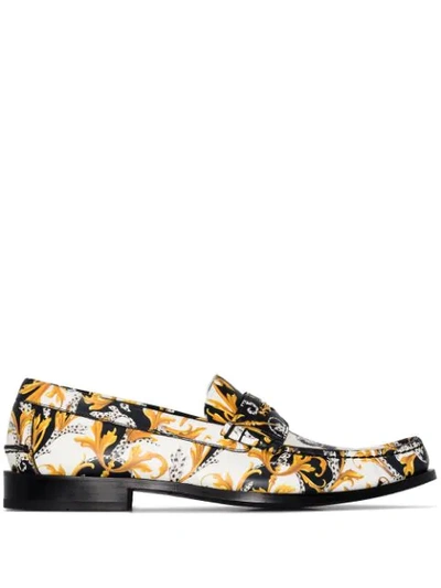 Versace Black And White Baroque Print Loafers