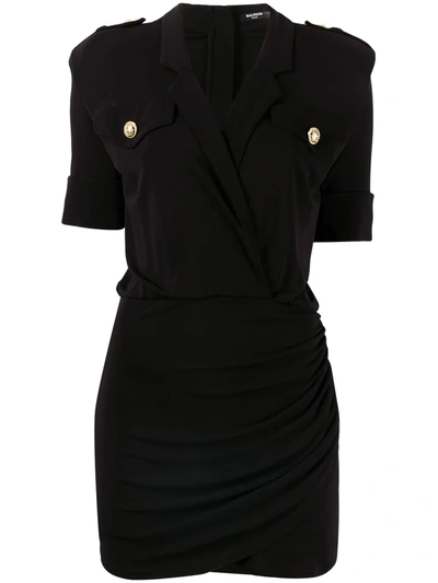 Balmain Decorative Button-detail V-neck Dress In Black