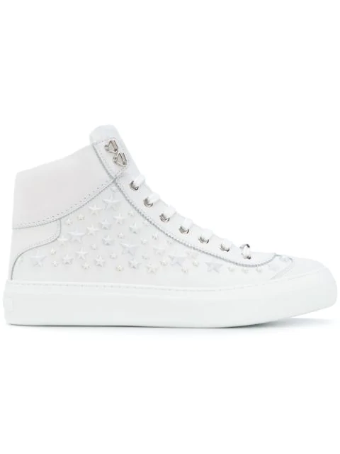 Jimmy Choo Argyle Ultra White Sport Calf With Mixed Stars High Top Trainers  | ModeSens
