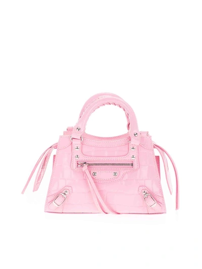 Balenciaga Crocodile Effect Neo Classic Mini Bag In Pink