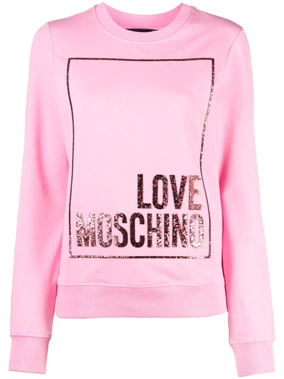Love Moschino Cotton Sweatshirt With Glitter Logo In Pink