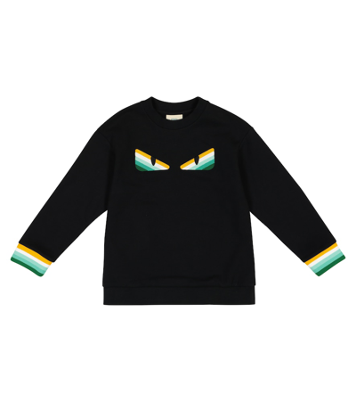 Fendi Kids' Boy's Striped Monster Eye Crewneck Sweater In Black