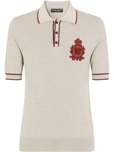 Dolce & Gabbana Crest-embroidered Polo Shirt In Grey