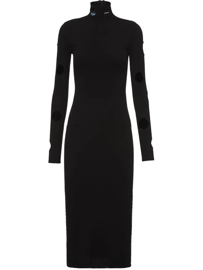 Prada Cut-out Roll-neck Midi Dress In Black