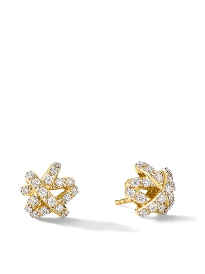 David Yurman 18kt Yellow Gold Diamond Full Pavé Crossover Stud Earrings In Gold