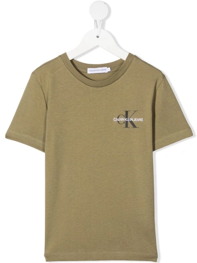 Calvin Klein Kids' Embroidered Logo T-shirt In Green