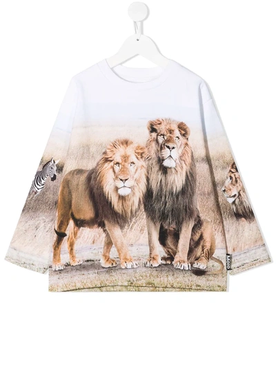 Molo Multicolor Sweatshirt For Kids With Lions In White