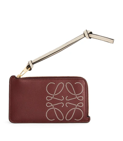 Loewe Brand Leather Coin Card Holder In Berry/light Oat