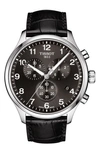 Tissot Chrono Xl Collection Chronograph Leather Strap Watch, 45mm In Black/ Silver