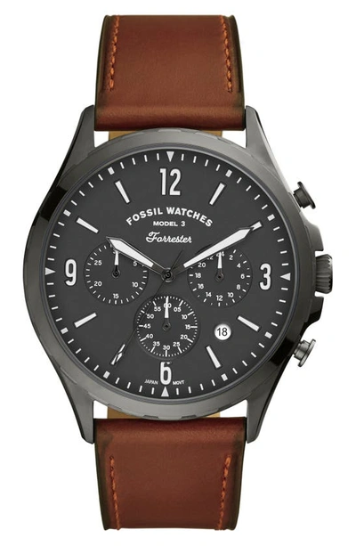 Fossil Forrester Chronograph Leather Strap Watch, 46mm In Brown