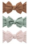 Baby Bling Babies' Bow Stretch Headband In Camel/ Sage/ Petal