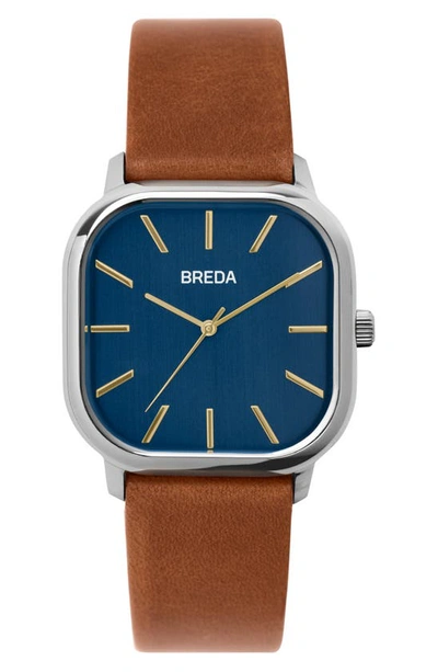 Breda Visser Square Leather Strap Watch, 35mm In Brown
