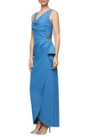 Alex Evenings Embellished Side Drape Column Gown In Sky Blue