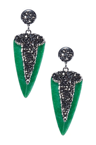 Eye Candy Los Angeles Fearless Dagger Stone Pave Crystals & Hematite Earrings In Green