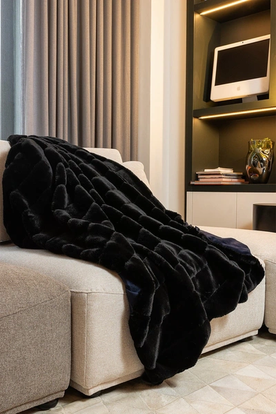 Luxe Faux Fur Throw In Black Jacquard