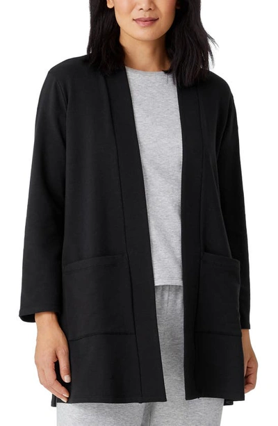 Eileen Fisher High Collar Open Front Jacket In Black
