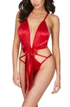 Oh La La Cheri Heart Charm Open Back Lace Teddy In Red