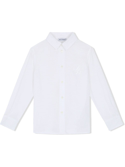 Dolce & Gabbana Kids' Logo-embroidered Linen T-shirt In White