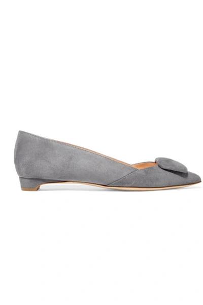 Rupert Sanderson Aga Suede Point-toe Flats In Light Gray