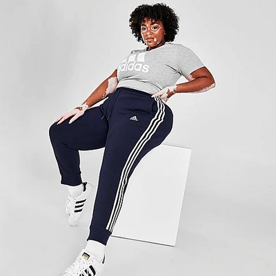 Adidas Originals Adidas Women's Essentials 3-stripes Fleece Jogger Pants (plus Size) In Ink/white