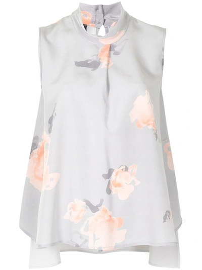 Emporio Armani Printed Watercolor Floral Sleevless Top In Grey