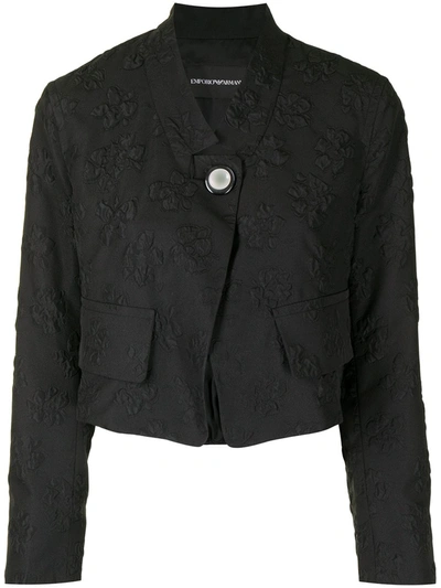 Emporio Armani Cropped Floral Blazer Jacket In Nero
