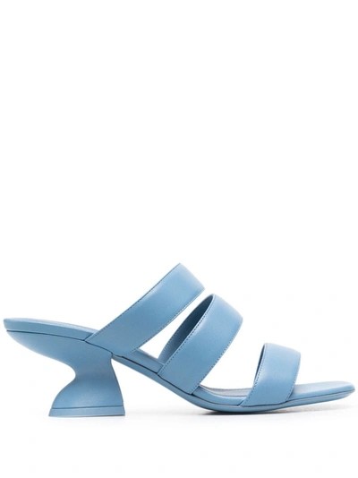 Ferragamo Steffie Triple Strap Slide Sandal In Blue