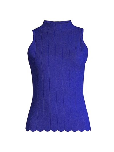 Milly Ribbed Scallop Top In Azure