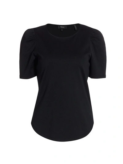 Theory Classic Ruched Short Sleeve Sateen T-shirt In Black