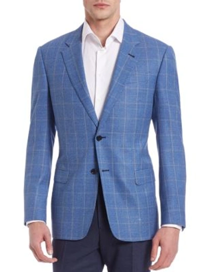 Giorgio Armani Wide Checked Sportcoat In Blue Grey