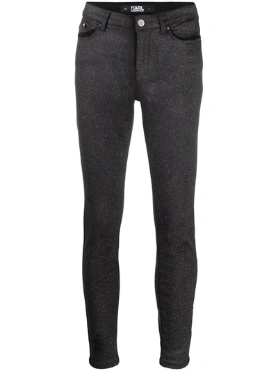 Karl Lagerfeld Mid-rise Kl Monogram Skinny Jeans In Grey