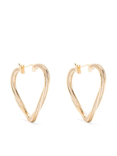 Saint Laurent Crystal Heart Earrings In Gold