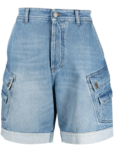 Balmain Blue Denim Cargo Shorts