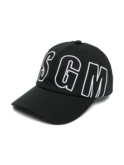 Msgm Kids' Cotton Gabardine Baseball Hat In Black