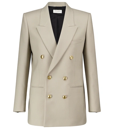 Saint Laurent Double-breasted Jacket In Wool Gabardine In Taupe