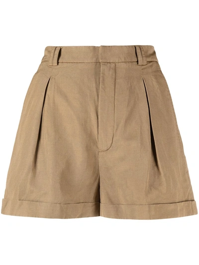 Saint Laurent Pleat-detail Casual Shorts In Green